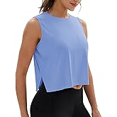 MAGCOMSEN Women's Crop Tank Tops Workout Sleeveless Shirts Loose Fit Gym Yoga Top with Side Slits