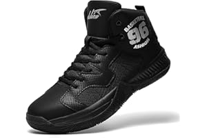 ASHION Kids Basketball Shoes Boys Girls Sneakers Mid-Top Lace Up Cushion Anti Slip Athletic Outdoor Sport Shoes for Unisex-Child