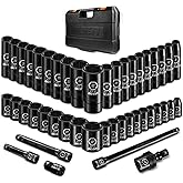 boen 45PCS 1/2” Drive Metric Socket Set, Impact Deep& Shollow Socket(9mm-32mm), 6 Point Lug Nut for Auto Repair with Portable Case, CR-V Steel