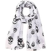 Mazeology Skull Scarf Soft Silky Poly Chiffon 55” Long Scarf Gothic Black and White Gothic Punk Accessory 18” Wide, Pirate Bandana for Women & Men