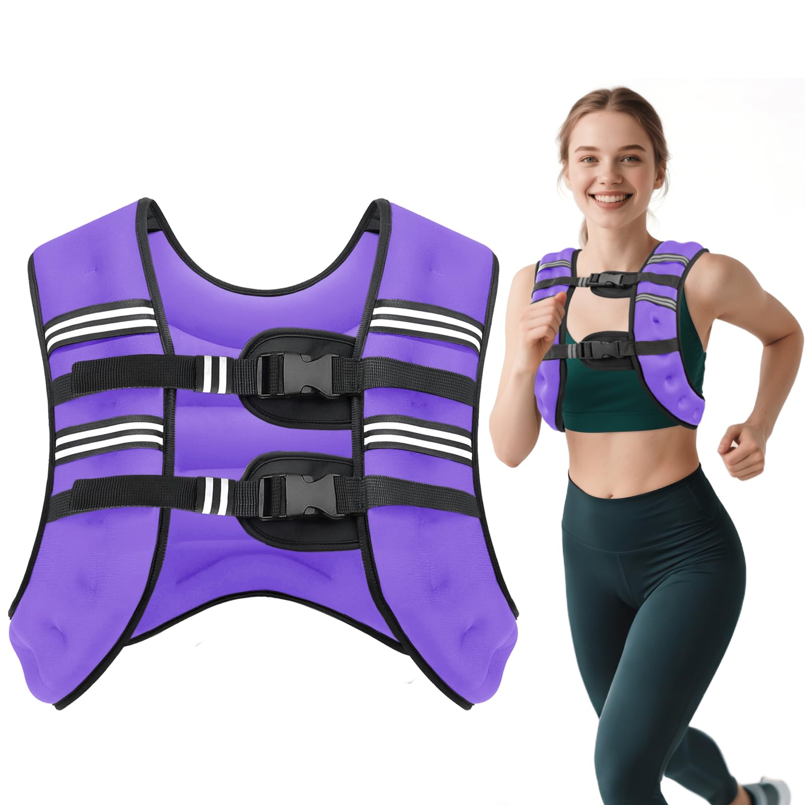 Ragebby Weighted Vest, 16lbs Vest for Men Women with Reflective Stripe, Body Weight Vests Adjustable for Workout, Strength Training, Running, Fitness, Muscle Building, Weight Loss（Purple) Image