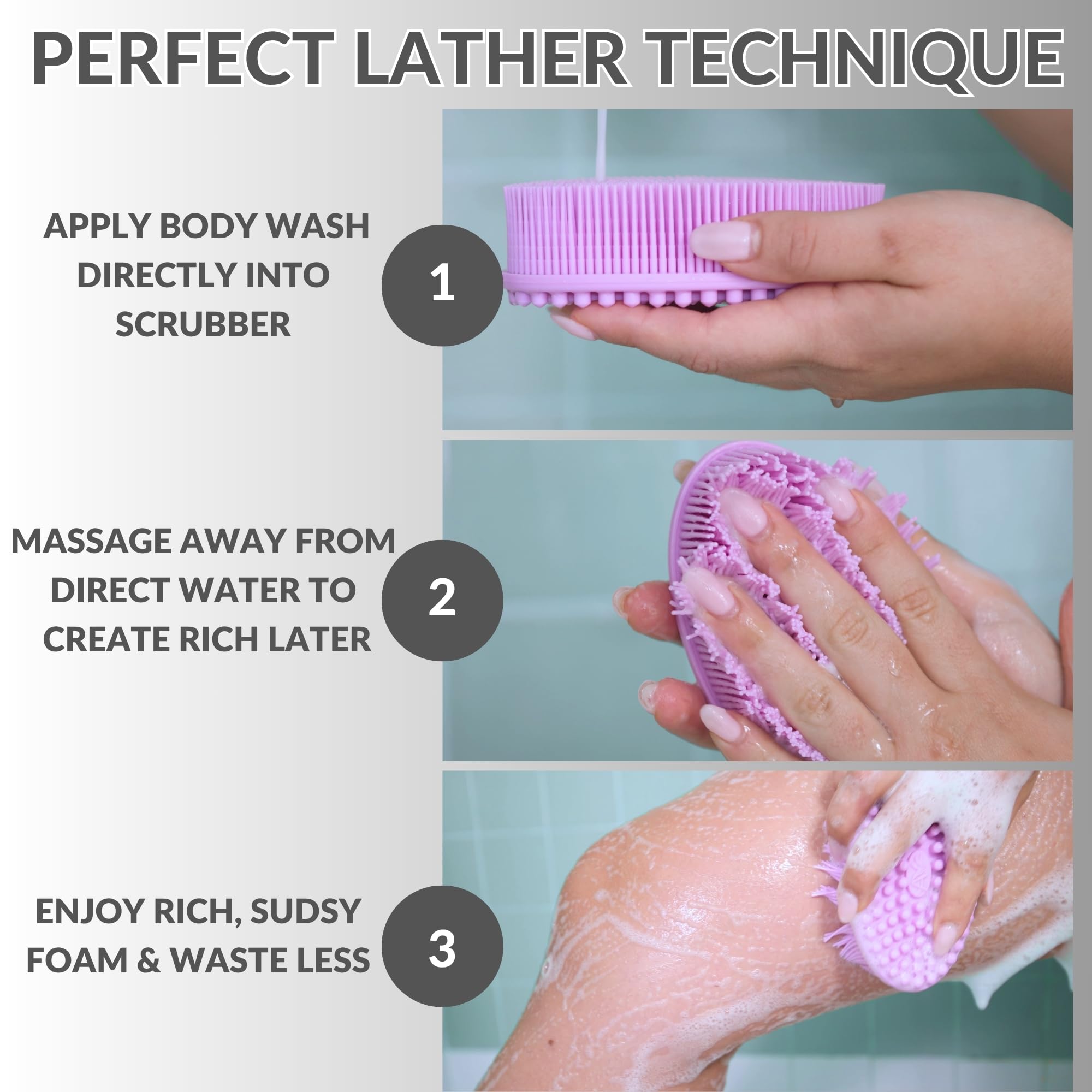 Avilana Silicone Body Scrubber – Gentle Shower Brush & Loofah Alternative- Food Grade & Lab Tested – Fast-Drying, Hygienic, BPA-Free Silicone Body Gentle Exfoliator (Lavender, Massage)