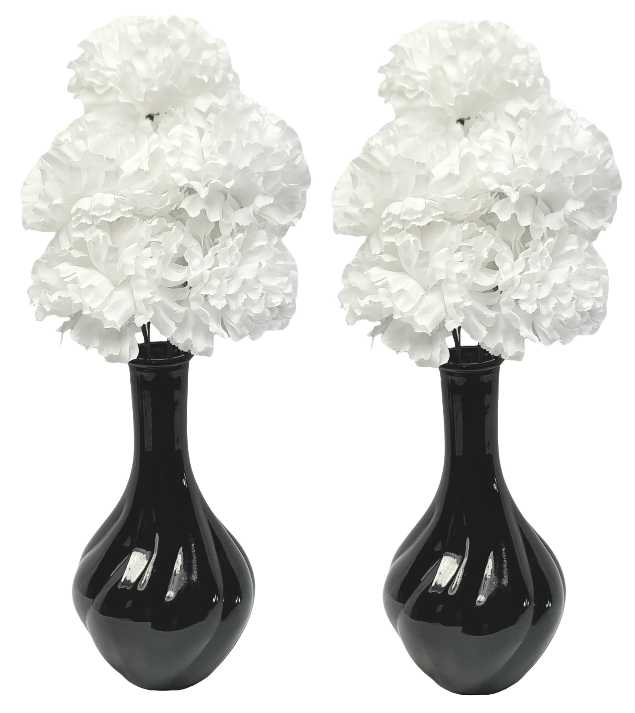 Room Decor Black and White Artificial Flowers in Vase Ornaments, Matching Pair