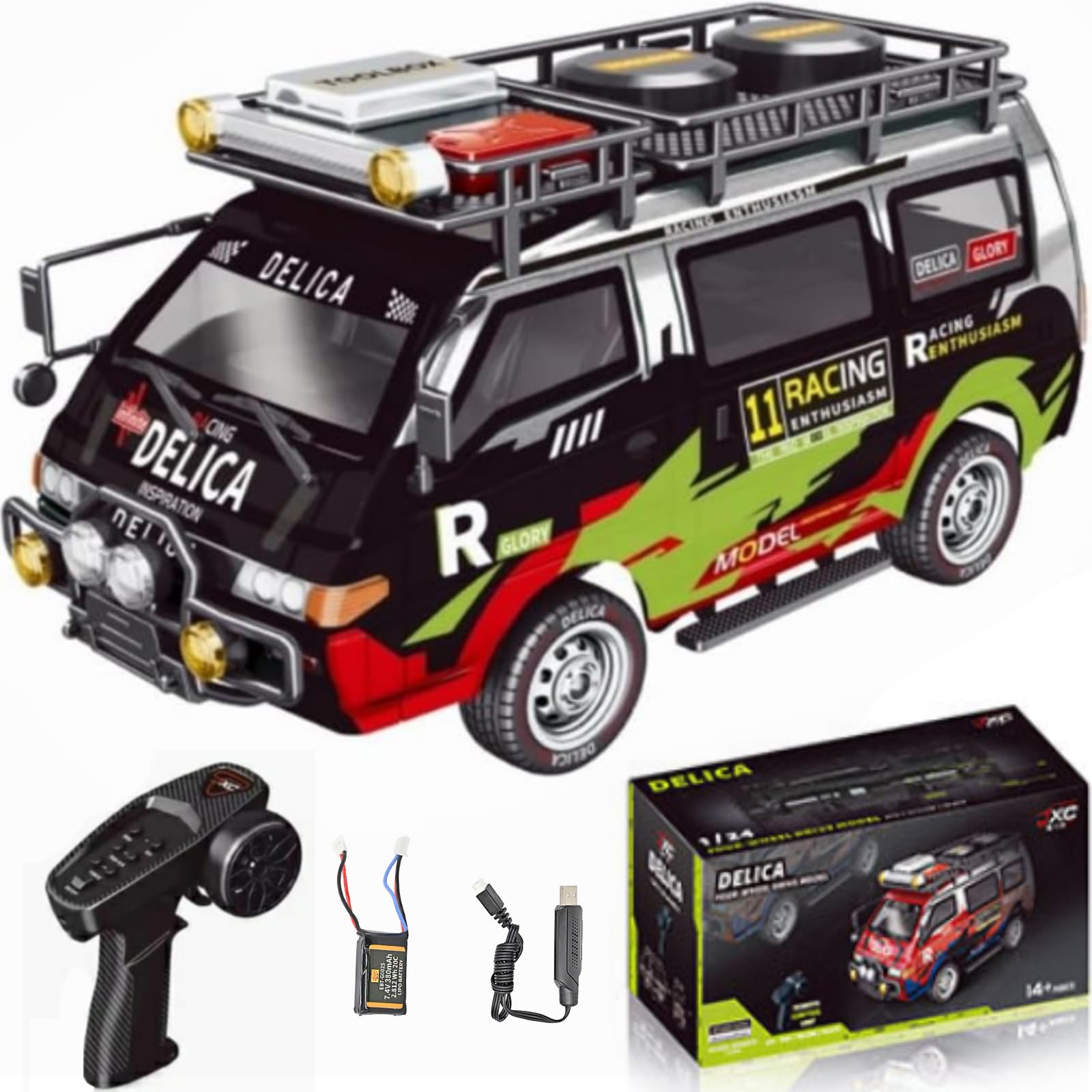 Photo 1 of Delica RC Car,1/24 Scale Station Wagon ,2.4Ghz Remote Control Truck ,4WD RC Crawler?Equipped with Cool LED Lights?Off Road Vehicle Model Suitable For Adults (4WD-Black)
