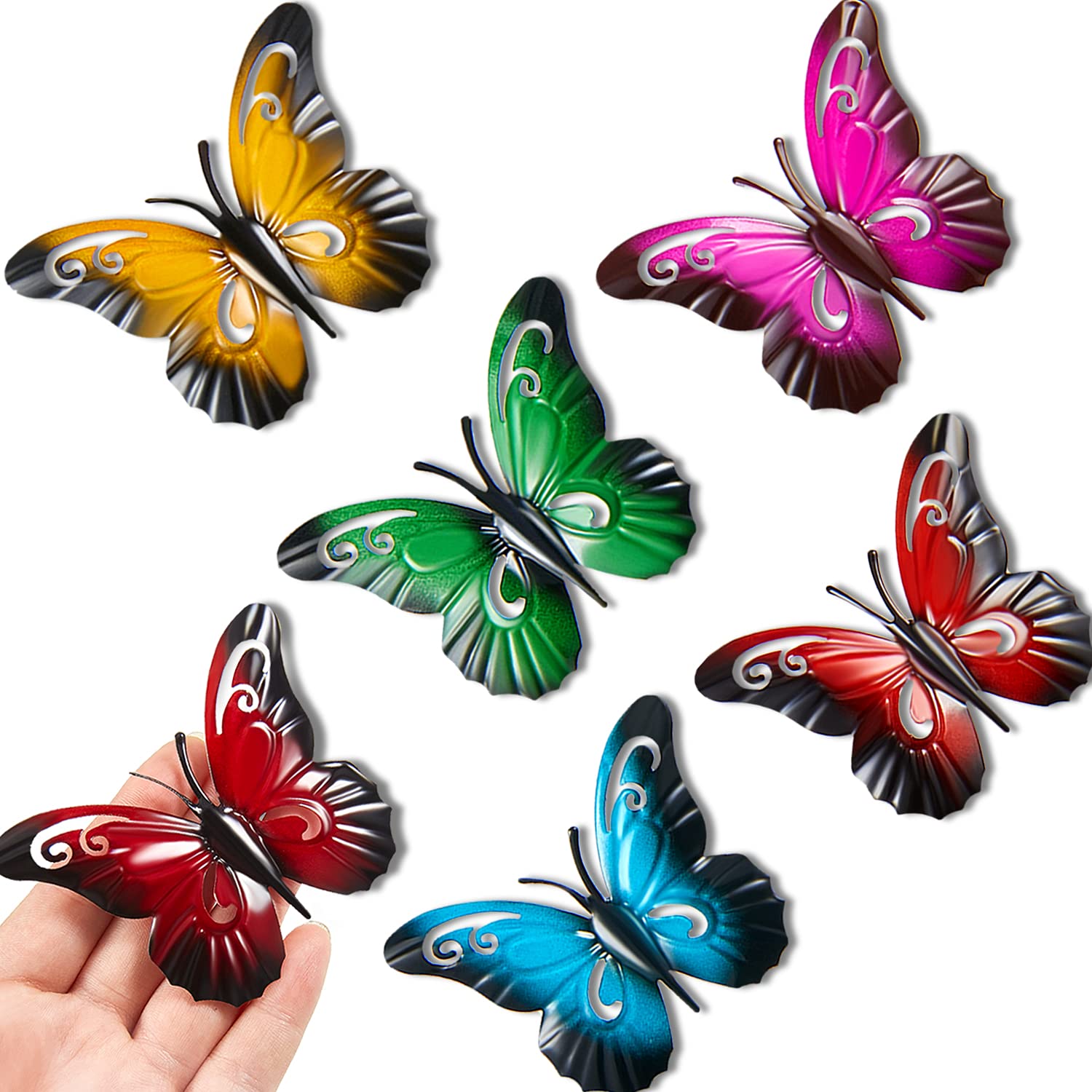 Ripeng 6 Pieces Metal Butterfly Wall Art Metal Butterfly Sculpture Hanging Ornaments Garden for Indoor Outdoor Yard Wall Decor, 3.5 x 2.8 Inches