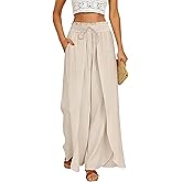 GRACE KARIN Womens Wide Leg Summer Pants Flowy Side Split Palazzo Beach Pants Boho Drawstring High Waisted Trousers
