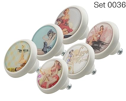 Designer Keramik Möbelknöpfe Set 0036 GH Vintage Nostalgie 6er
