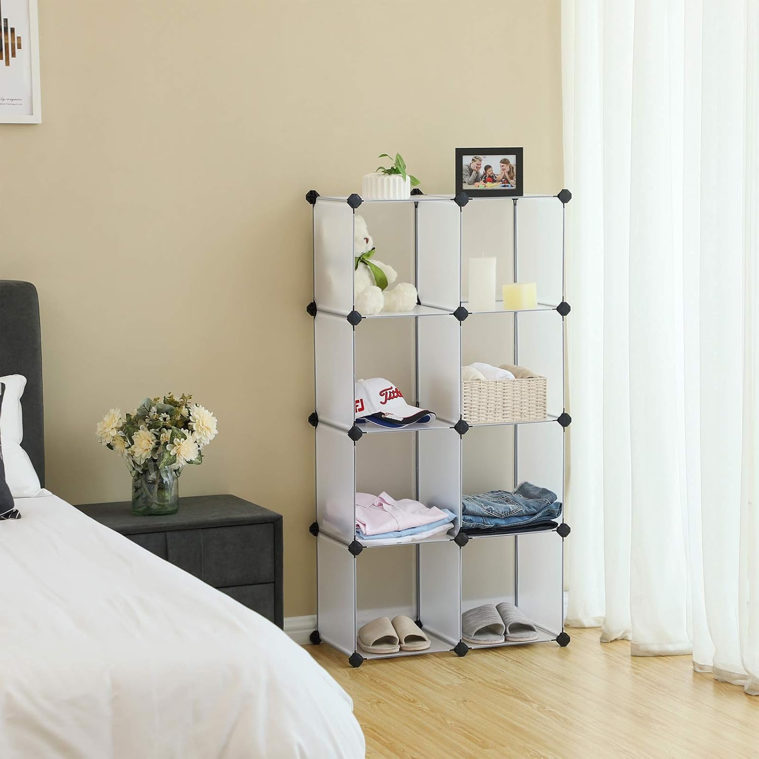 SONGMICS Plastic Closet Wardrobe Cabinet Bathroom Shelf Shoe Rack White 93 x 31 x 123 cm LPC115S, 93 x 31 x 93 cm - Image 4