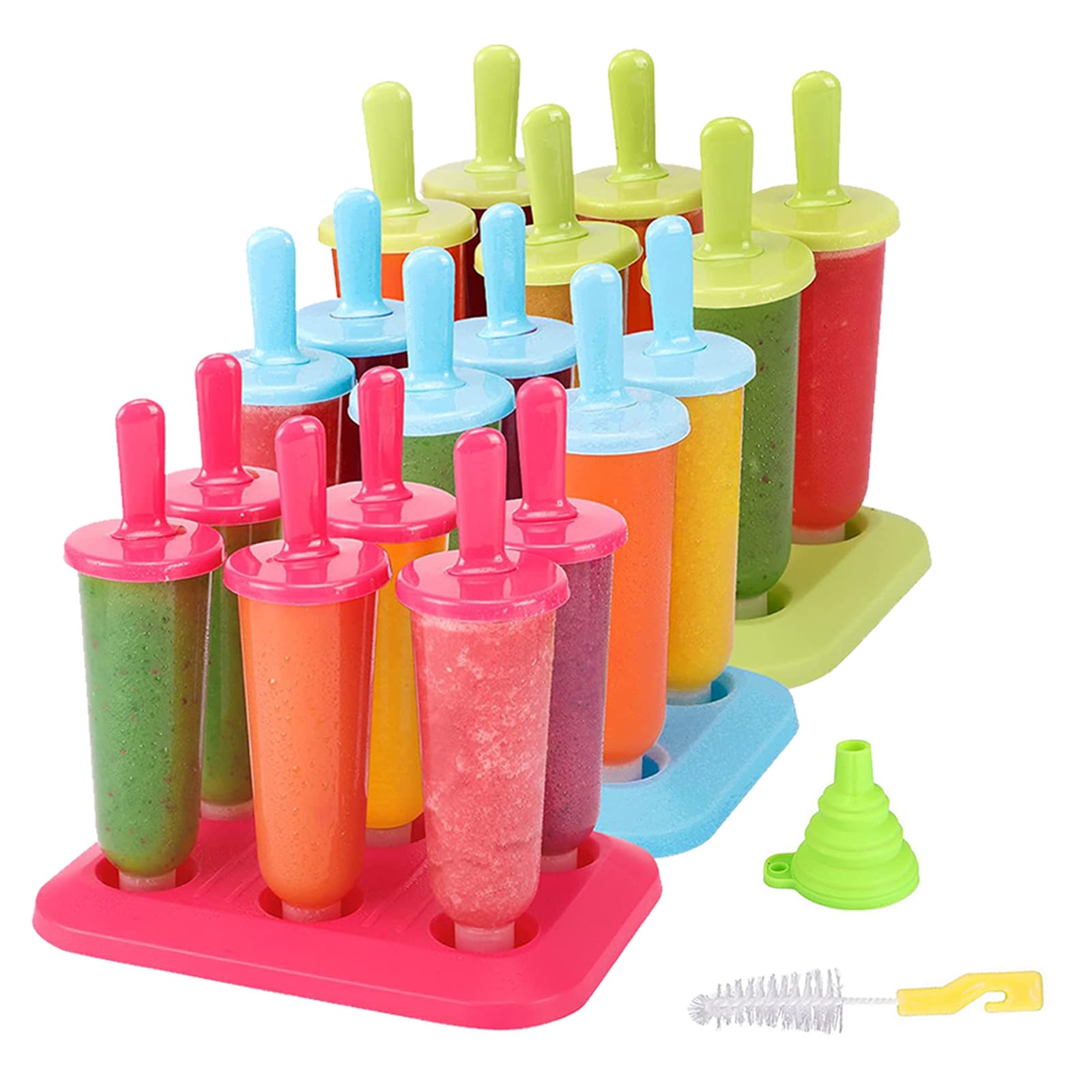 Photo 1 of BAKHUK Popsicle Molds 3 Sets Ice Pop Molds Ice Pop Maker with Funnel and Brush, 3 Colors, Reusable Easy Release Ice Pop Maker, Popsicle Mould Frozen Ice Popsicle Maker