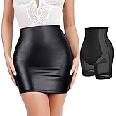 Popilush Shapewear Faux Leather Skirts with Built in Shapewear Tummy Control High Waist Mini Skirt with Shaper for Women