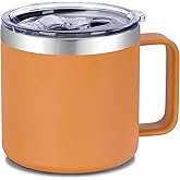 VEGOND 14 oz Insulated Coffee Mug with Handle, Stainless Steel Travel Coffee Mug with Lid, Double Wall Vacuum Metal Coffee Cup, Coffee Tumbler Powder Coated, Orange 1 Pack