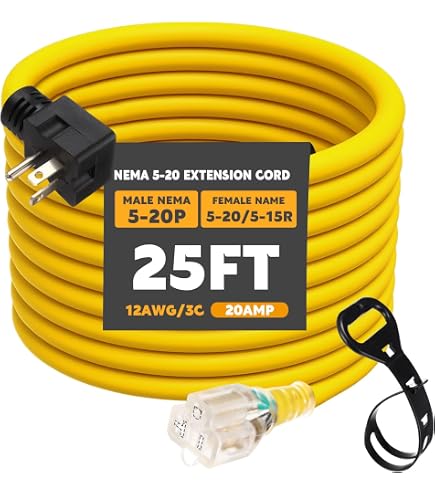 25ft Outdoor Extension Cord By AC WORKS - 20 Amp, NEMA 6-20P To 6-20R, 12/3 AWG 9 thumbnail image