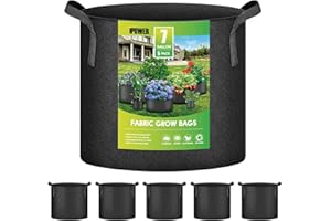 iPower 7 Gallon 5 Pack Grow Bags Nonwoven Fabric Pots Aeration Container with Strap Handles for Garden and Planting, 5-Pack Black, 7 Gallon