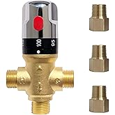 Thermostatic Mixing Valve with 1/2 NPT Male Connections,Water Temperature Control Valve,Solid Brass