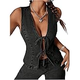 Milumia Women's Tie Bow Front Deep V Neck Denim Vest Sleeveless Jean Jacket