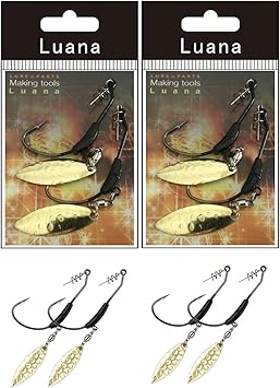 Amazon Luana ソフトルアー ウェイテッド フック ジグヘッド オフセット ワーム 釣り フィッシング リード フック ウィローリーフ ブレード スクリュー型 ワームキーパー付き シンカー ゴールド 2g Luana フック 針