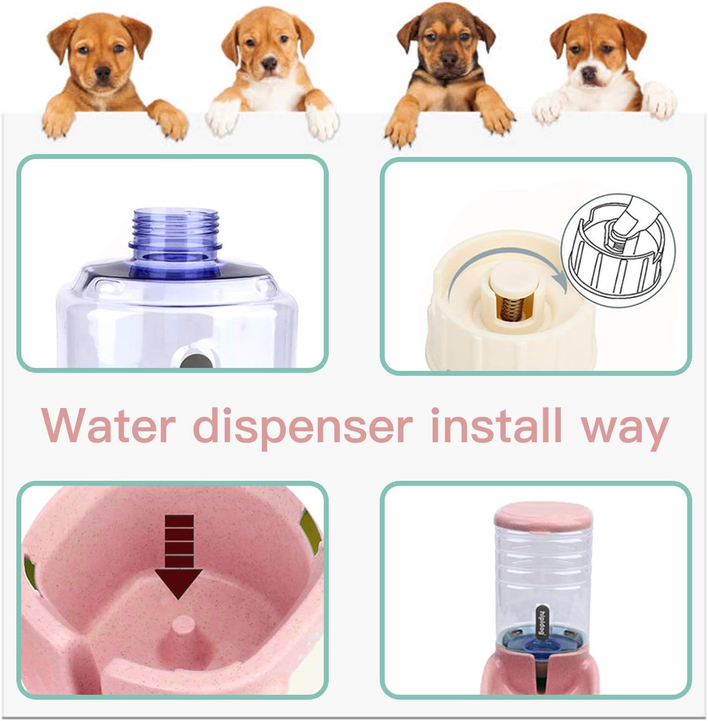 UniqueFit Pets Cats Dogs Automatic Waterer and Food Feeder 3.8 L with 1 Water Dispenser and 1 Pet Automatic Feeder (Pink and Green) : Pet Supplies