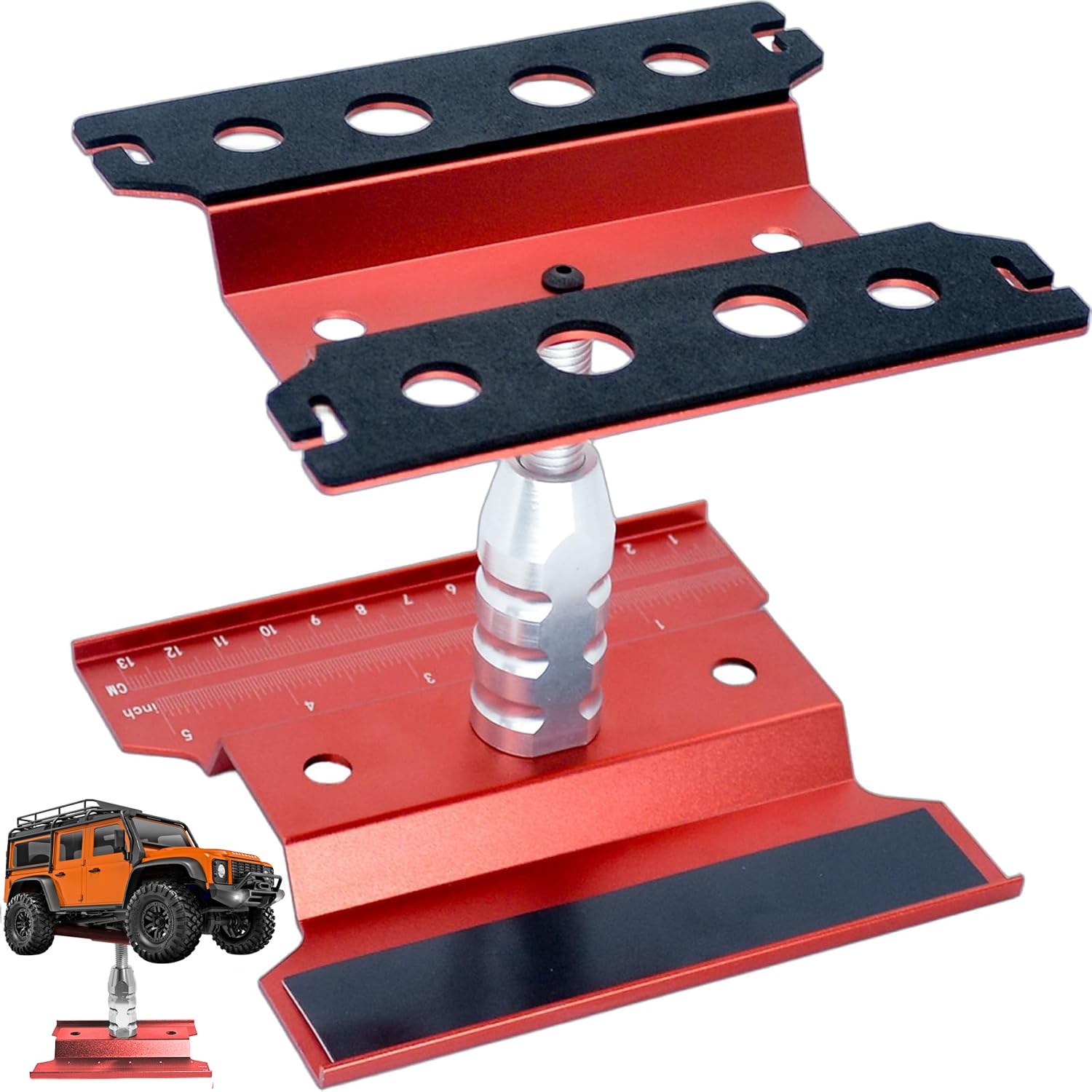 RC Car Repair Work Stand Lift Lower Adjustable Workstation Aluminum 360 Degree Rotation for 1/8 1/10 1/12 RC Car Traxxas Slash TRX4 Arrma Axial SCX10 Losi Redcat Wltoys RC Crawler Monster Truck Buggy