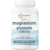 Pure Magnesium Glycinate 1,000mg, 300 Capsules | 100% Chelated for Max Absorption | Enhanced with Vitamin C | Only Uses Active Ingredients
