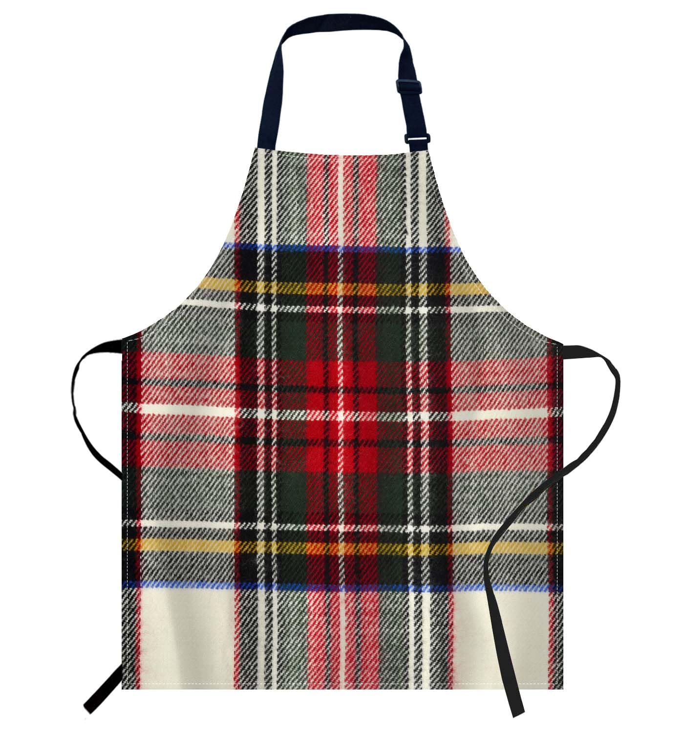 Smooffly Red and White Plaid Scottish Tartan Pattern Apron Adjustable Apron Cooking Kitchen Chef Women Men Aprons for Home Kitchen, Restaurant, Coffee House, Baking Gardening BBQ