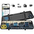 4K Mirror Dash Cam with IMX415, 12 Inch Smart Rear View Mirror Camera with WiFi, ADAS, BSD, GPS, G-Sensor, Full HD Touch Screen, APP Control, Night Vision, Parking Monitoring, Free 64GB Card