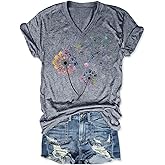 Women's T-Shirts V-Neck Dragonfly Tee Cute Summer Graphic Shirts Vintage Boho Flowers Short Sleeve T Shirt