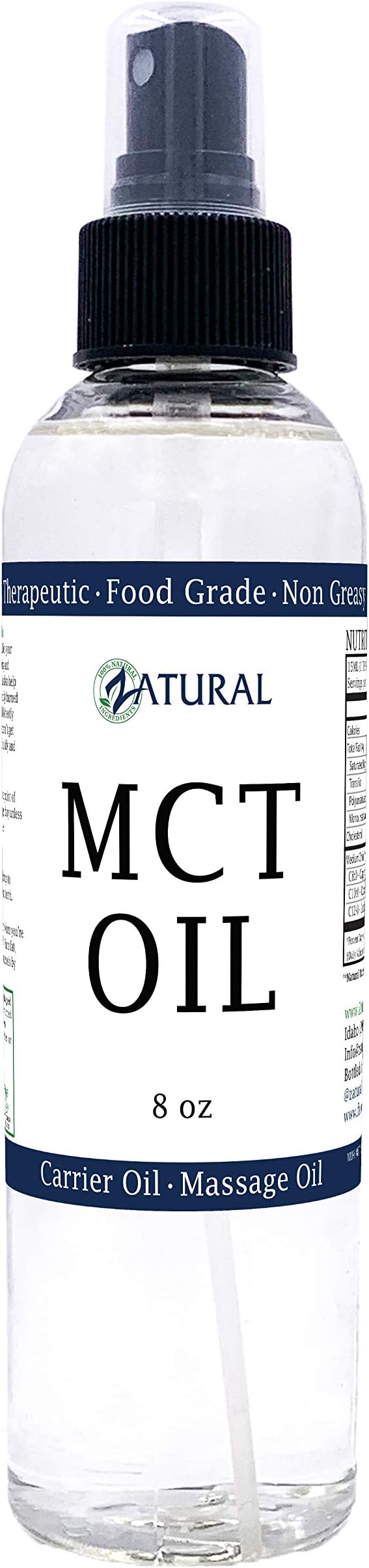 MCT Oil, Certified Food and Therapeutic Grade, Carrier Oil, Massage Oil, Hydrating Oil, Hair Oil, 0 Additives, Pure MCT Oil (8 Ounce)