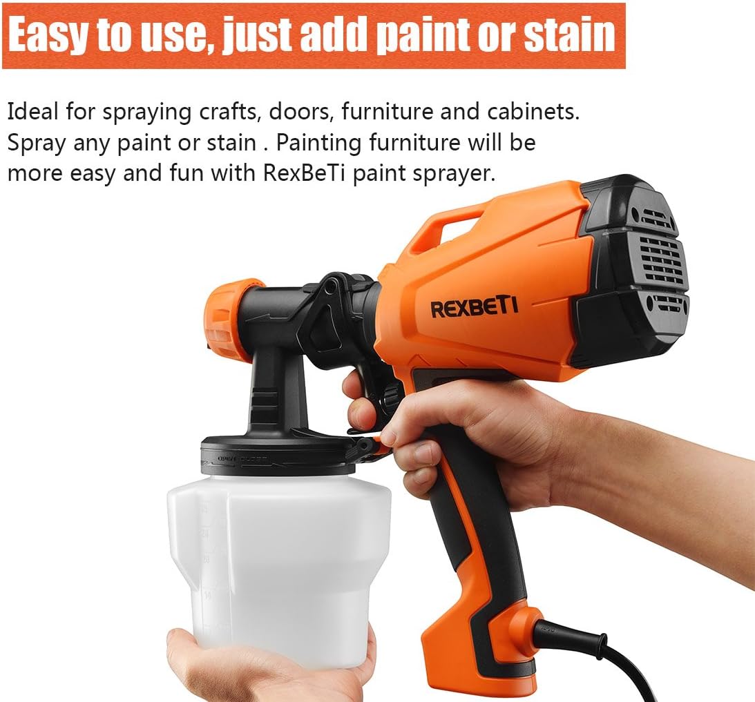 REXBETI Ultimate-750 Paint Sprayer, High Power HVLP Home Electric Spray Gun, Lightweight, Easy Spraying and Cleaning, 5-pcs Paint Strainers, 4 Nozzles(1 Nozzle has Already Been Installed on The Gun) - - 