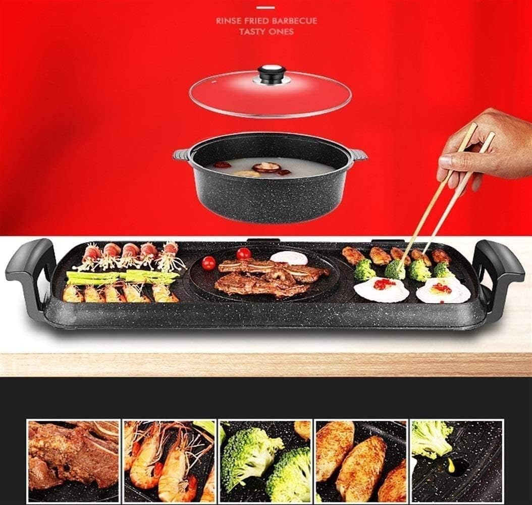 review NOLOGO Electric BBQ Grill Hot Pot Grill Multifunction with Ceramic Coating Grill Smokeless BBQ Portable Electric Grill Separable for Home Party