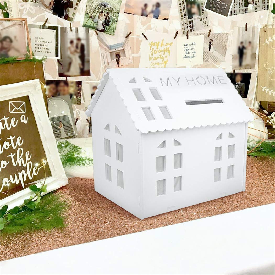Unho Urne Mariage Blanche En Forme De Maison Boite Pour Cartes Enveloppes De Fete En Pvc Rigide Tirelire Decoration Originale Pour Mariage Bapteme Anniversaire 40 X 42cm Fournitures De Loisirs Creatifs Decorations