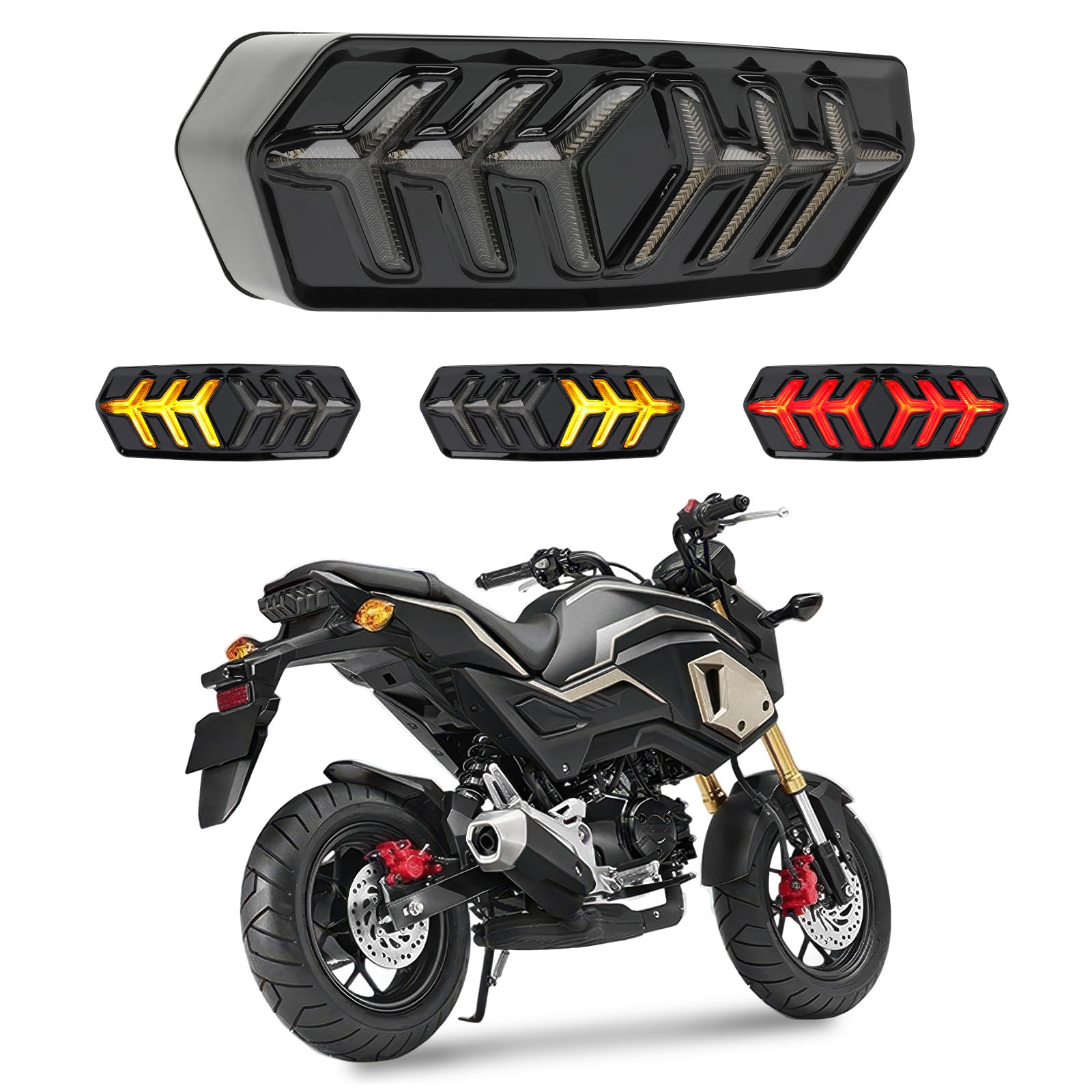 Photo 1 of DREAMIZER LED Brake Tail Light with Turn Signals Sequential Led Motorcyle Taillight Compatible with Honda Grom MSX125 CBR650 CB650F CTX700N - Smoked Lens
