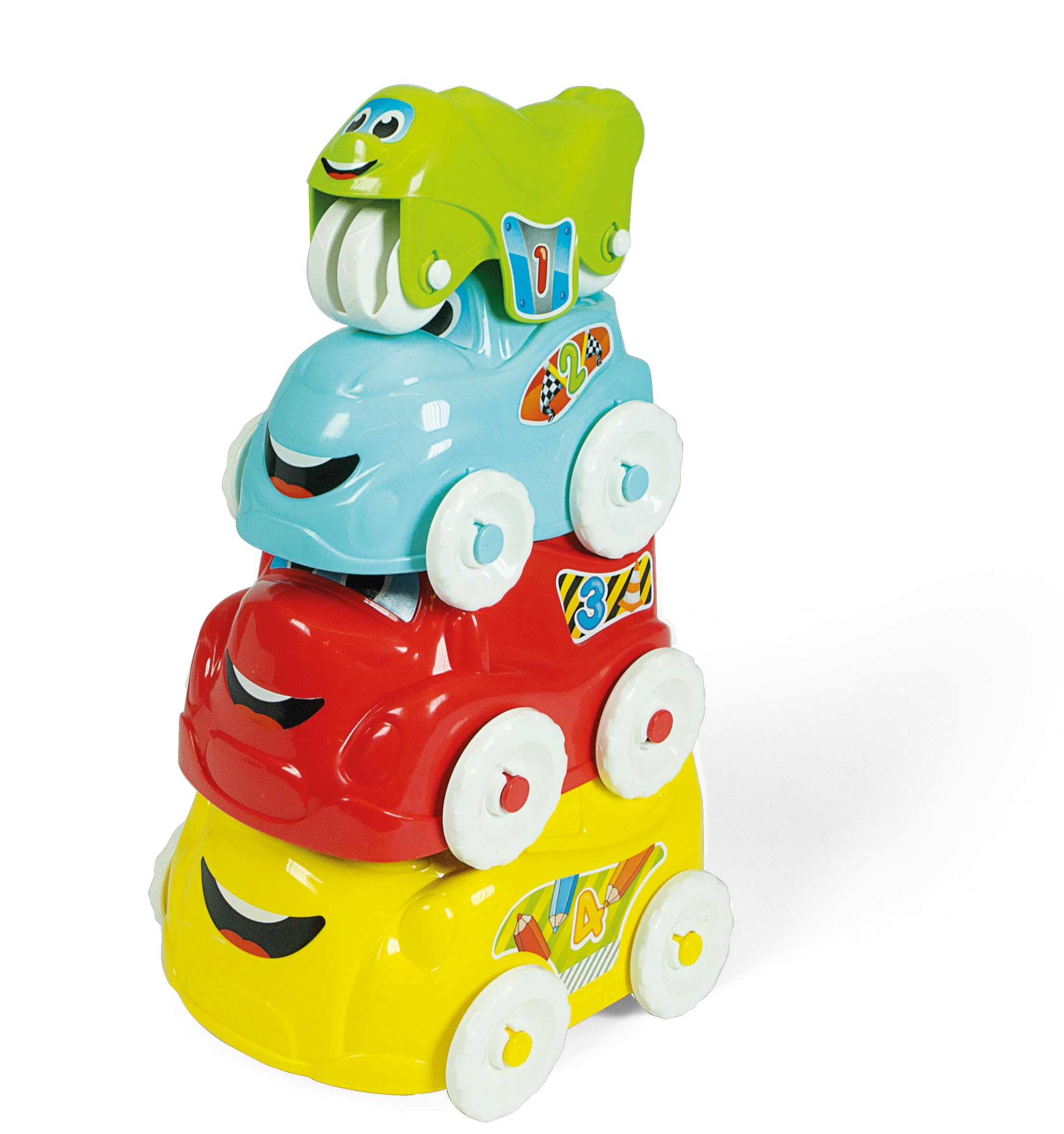 Clementoni- Stacking Vehicle Toy: 4 Piece Playset, Bus, Truck, Car & Motorbike (6+ Months) — image 1