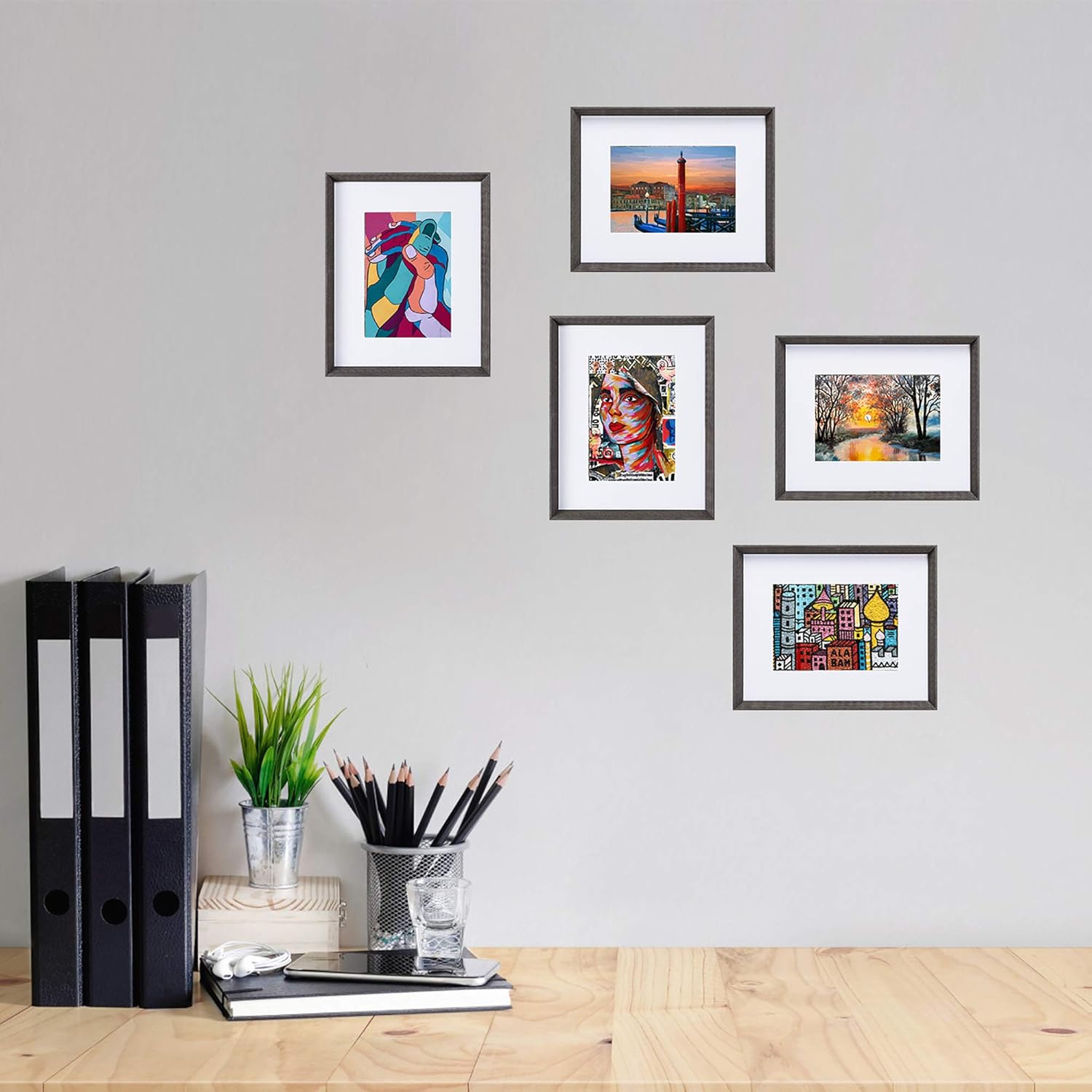 upsimples 8x10 Picture Frames with High Definition Glass, Display Pictures 5x7 with Mat or 8x10 Without Mat, Rustic Photo Frames for Wall or Tabletop Display, Set of 5, Dark Grey -