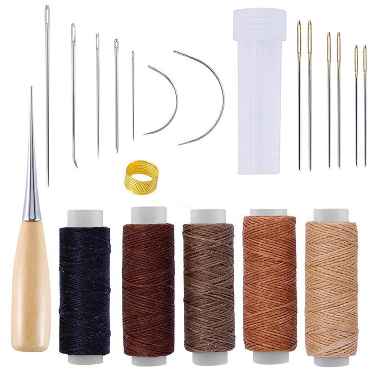 21 Pieces Leather Sewing Kit, Upholstery Repair Waxed Thread Hand Stitching Tools with Waxed Thread Needles Perforation Awl Thimble, DIY Sewing Tool for Hand Stitching Carpet Furs Canvas Sofas Shoes