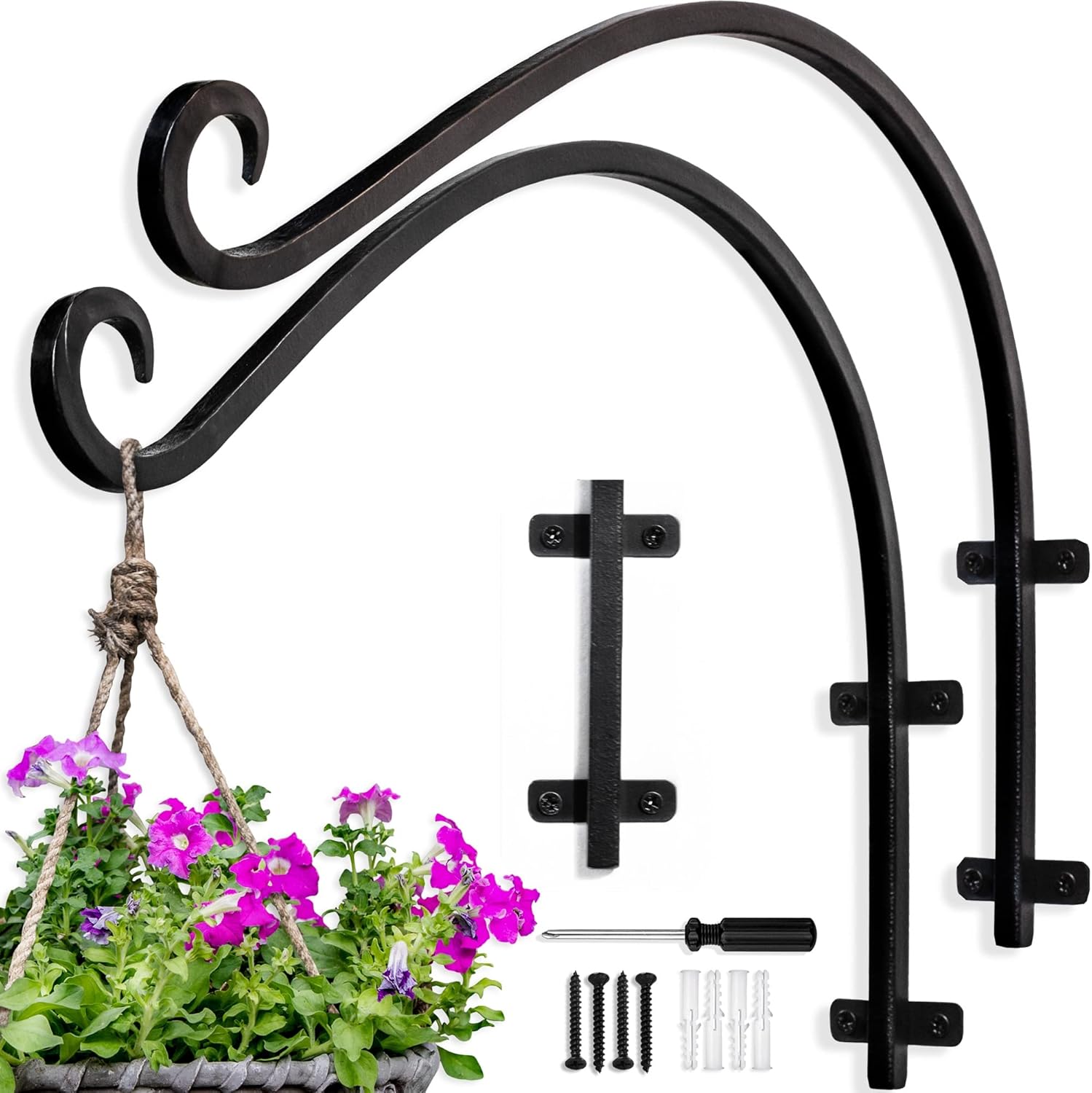 Outdoor Hanging Brackets - AJART Plant Hanger Bracket Outdoor: 16-Inch Metal Bird Feeder Wall Hooks - 2 Pieces Heavy Duty Plant Hanger Hook for Hanging Flower Baskets
