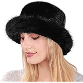 Juiterchy Women's Fuzzy Wide Brim Faux Fur Bucket Hat Winter Fluffy Warmer Fisherman Cap