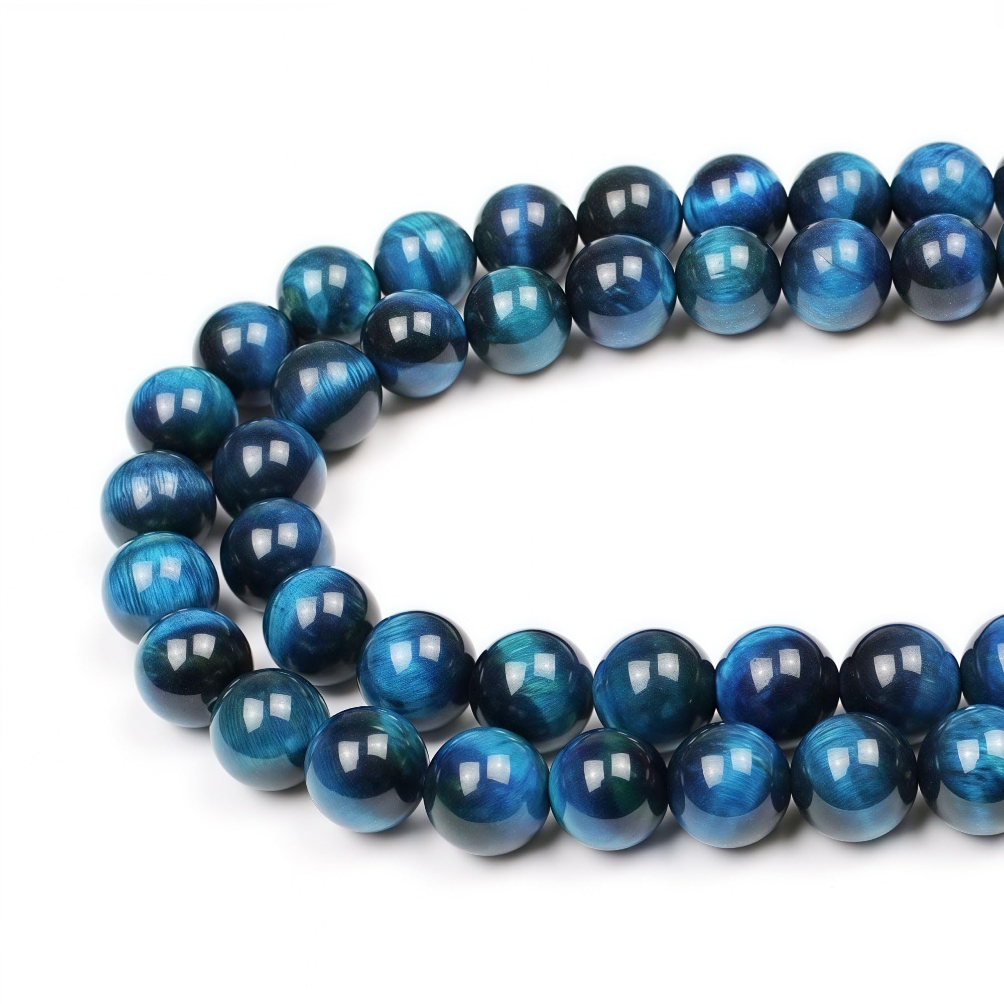 MJDCB Round Stone Beads 6mm Sky Blue Tiger Eye Stone Loose Gemstone Beads for Jewelry Making Bracelet Necklace 60pcs