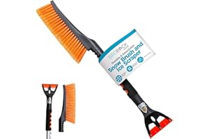 BIRDROCK HOME Snow Brush with Detachable Ice Scraper for Car - Flexible Snow Remover and Windshield Cleaning Tool with Wide Bristle Brush - Winter Sweeper for Auto, SUV - Size: 24" L x 9" W - 1 Pack