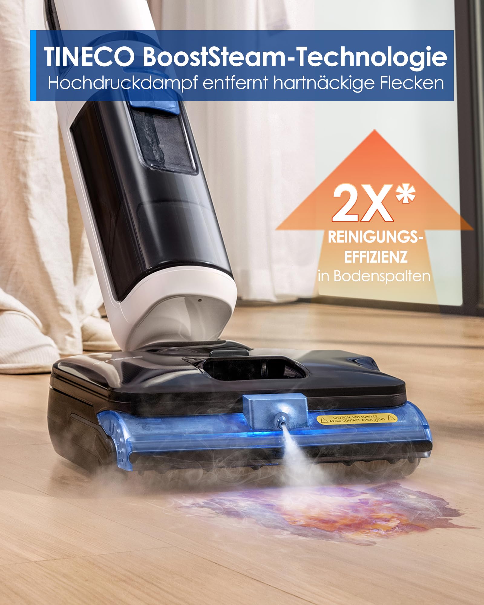 Tineco FLOOR ONE S6 Stretch Steam Nass Trockensauger, 160 °C Tineco BoostSteam, Anti-Verwicklungs-Design, FlashDry Selbstreinigung, Dampfreiniger mit Kabel für eingetrocknete Flecken und Fugen 2
