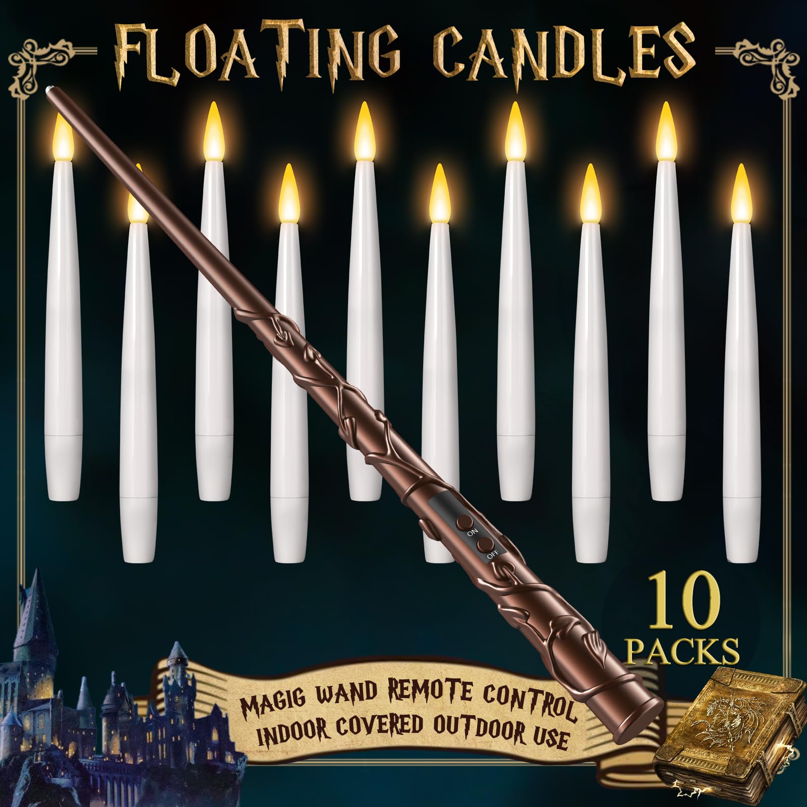 Photo 1 of Floating Candles with Wand 10PCs - Christmas Decorations Magic Hanging Candles Flickering Warm Light LED Flameless Candles with Remote for Outdoor Indoor Window Home Bedroom Birthday Party Decor