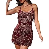 Kaei&Shi Sequin Mini Dress,Sparkly Fringe Cocktail Party Dresses for Women,Homecoming Disco Dance Outfits