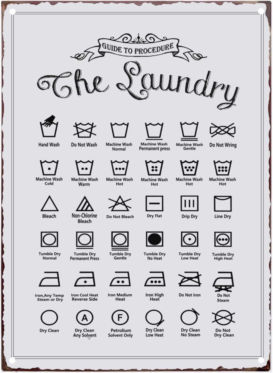 PXIYOU Rustic Guide to Procedure The Laundry Retro Vintage Tin Sign Country Home Decor for Laundry Room, Washroom, Bathroom 8X12Inch
