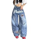 OYICAI Women's Baggy Jeans Embroidered Wide Leg Jeans Y2k Hip Hop Loose Fit Denim Pants Skater