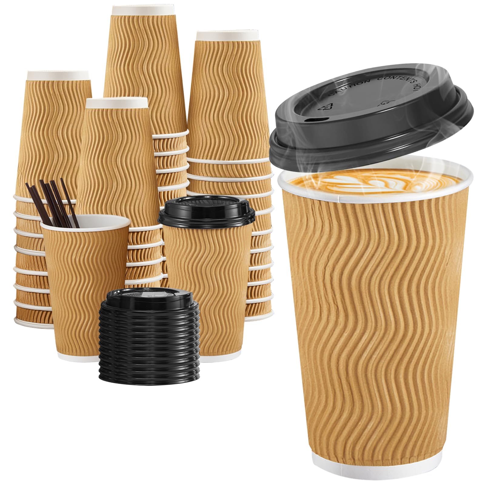 Photo 1 of *****************MISSING LIDS AND STRAWS*************
SIUQ 16 oz Coffee Cups-90 Pack Disposable Coffee Cups with Lids and Straws, Insulated Ripple Wall To Go Paper Coffee Cup for Coffee, Juice, Hot Chocolate and Hot Tea Drinks - Champagne