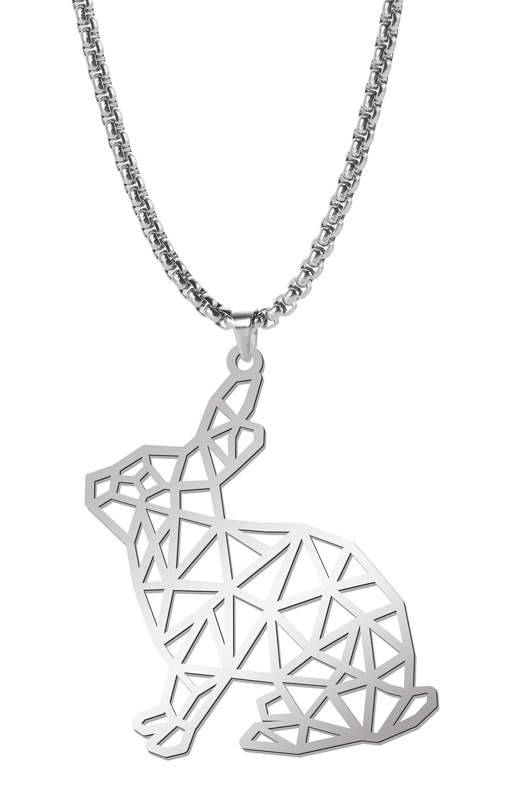 Amaxer cooltime Animal Lover Stainless-Steel Geometric Hollow Out Bunny Pendant Necklace for Unisex, 23’’ Box Chain