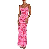 PRETTYGARDEN Maxi Dresses for Women 2026 Summer Tiered Floral Beach Sundress Spaghetti Strap Spring Wedding Guest Long Dress
