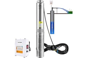 VEVOR Deep Well Submersible Pump, 3HP 230V/60Hz, 37GPM 640 ft Head, with 33 ft Cord & External Control Box, 4 inch Stainless 