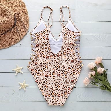 Sexy One-Piece Leopard Print Bikini Push-Ups Lace-Up Swimsuit