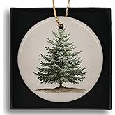 Ebroniah Christmas Tree Ceramic Ornaments, Rustic Evergreen Tree Hanging Round Holiday Ornament Decor, Vintage Retro Winter Gifts Keepsake for Women Car Window Decorations 3in