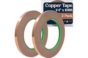 Kraftex Copper Tape [1/4" x108ft, 2PK] – Copper Foil Tape for Stained Glass, DIY Crafts, Guitar Shielding, Slug Control & Faraday Projects